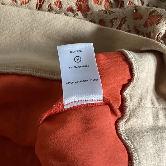 Robert Rodriguez Tan & Orange l Lace Overlay Top Small l Feminine Boho Romantic - Picture 7 of 7